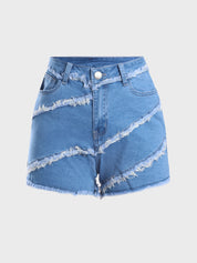 Euro-American Stitched High Waist Denim Shorts