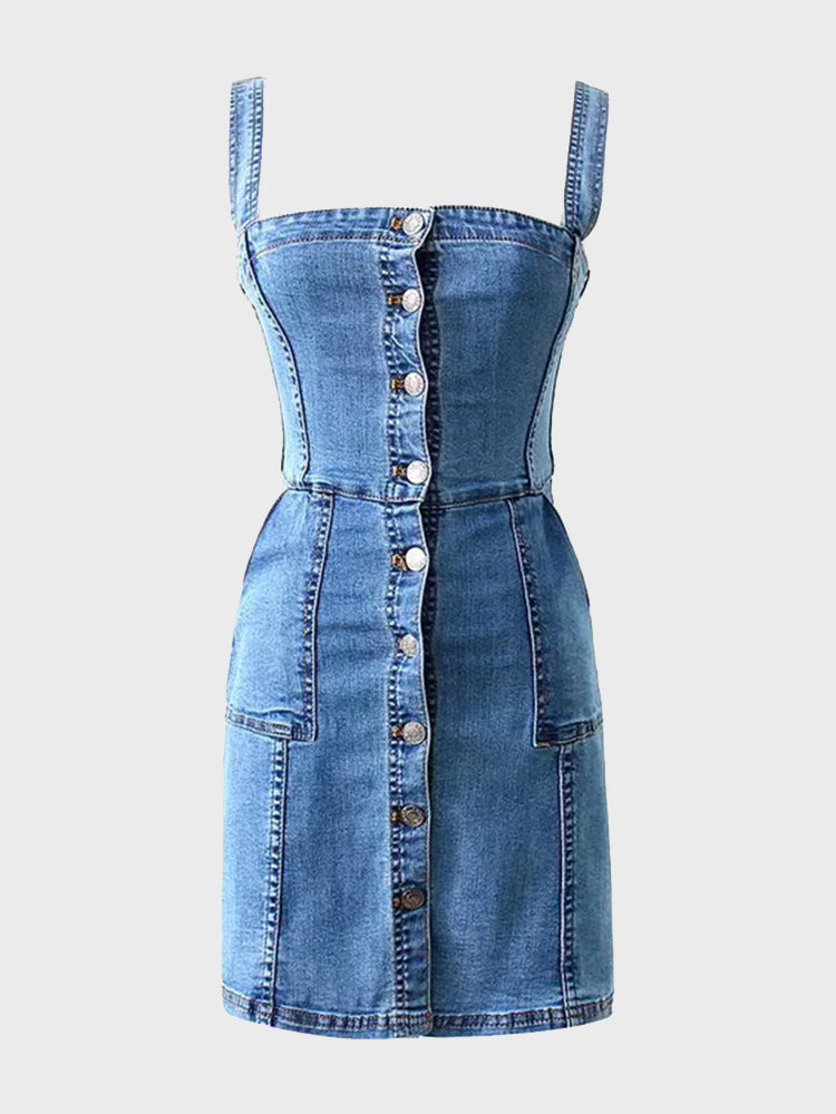 Retro SlimButton Denim Dress