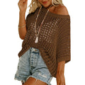 Dokotoo Womens Summer Scoop Neck Short Sleeve Sweater Casual Crochet Hollow Out Knit Tops Pullover Shirts Beach Coverup