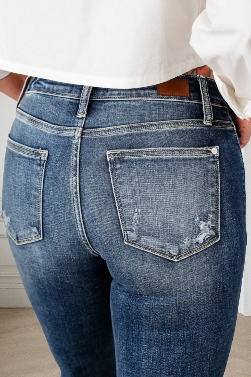 Tummy Control Distressed Cuffed Boyfriend Jeans