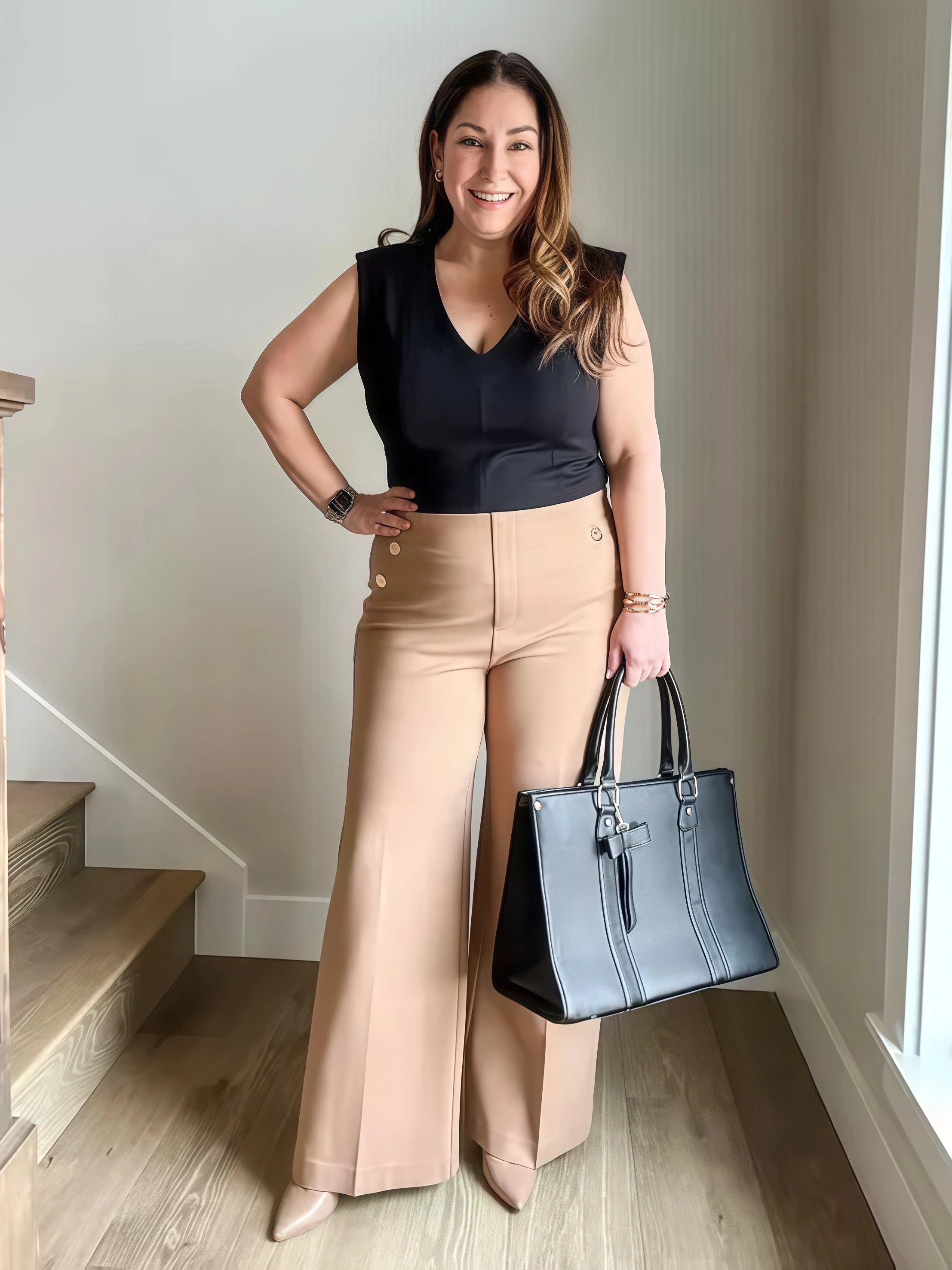 Tummy Control Button Wide Leg Pant