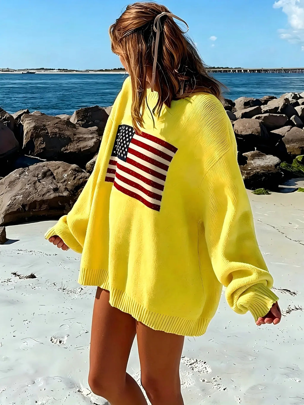 Women's Striped Print Drop Shoulder Oversized Crewneck Sweater, Street Casual Long Sleeve Round Neck Jumper for Spring & Fall, Women's Knitwear for Everyday Wear, Womenswear