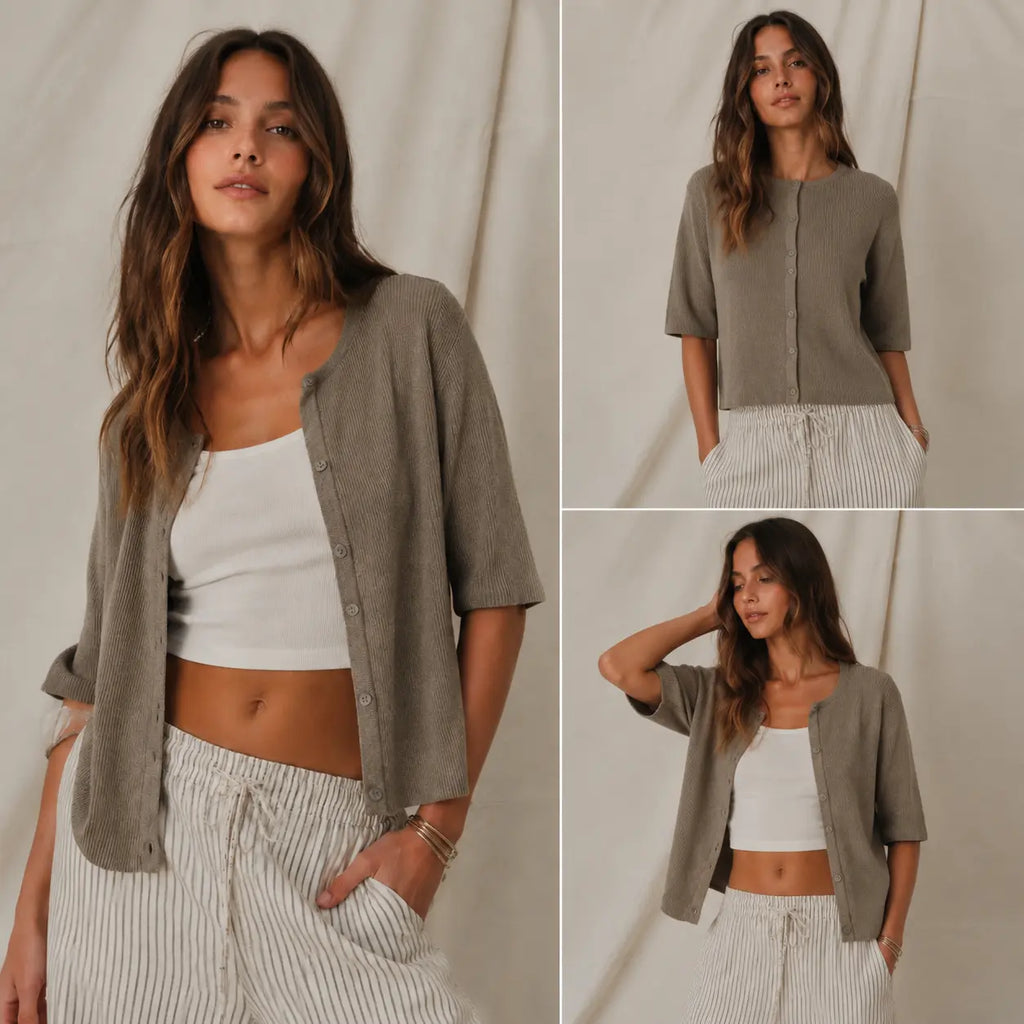 Tanming Women's Short Sleeve Cardigan Sweater - Crew Neck, Soft Ribbed Knitting Fabric, Button-Down, Fitted, Lightweight Breathable Clothes for Casual Office, Spring Summer Layering Cover Up (Women's Tops) #SpringStatements,summerwins