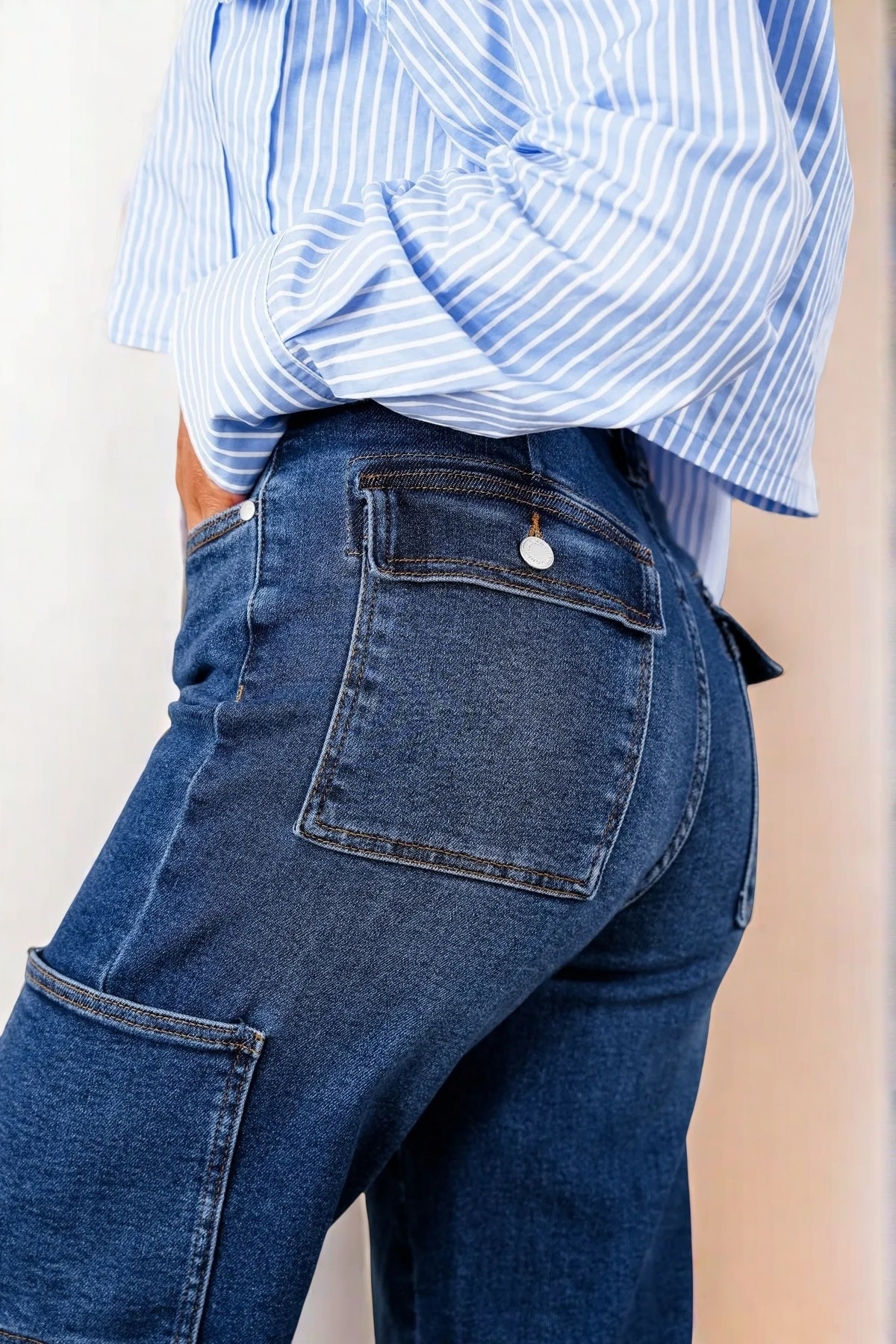 Leila High Rise Tummy Control Cargo Straight Jeans