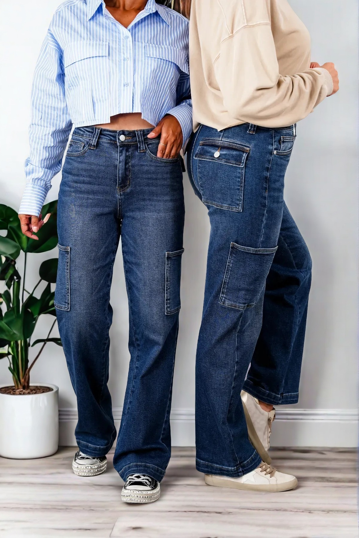 Leila High Rise Tummy Control Cargo Straight Jeans