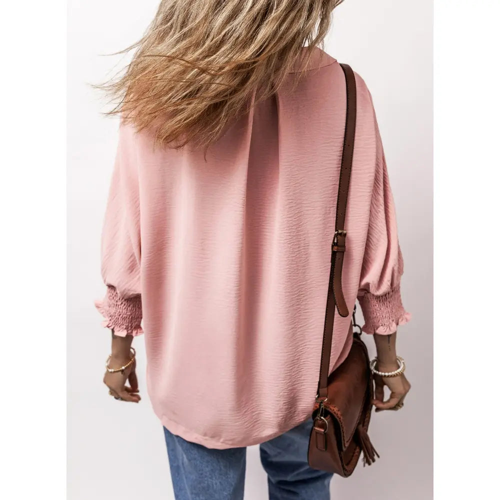 Dokotoo Women's V-Neck 3/4 Sleeve Oversized Tunic Tops Casual Summer Blouses Fitted Shirts 100% Polyester Comfortable Fabric