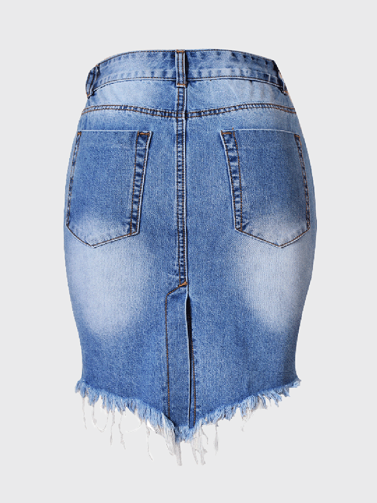 Ripped High Waist Denim Skirt