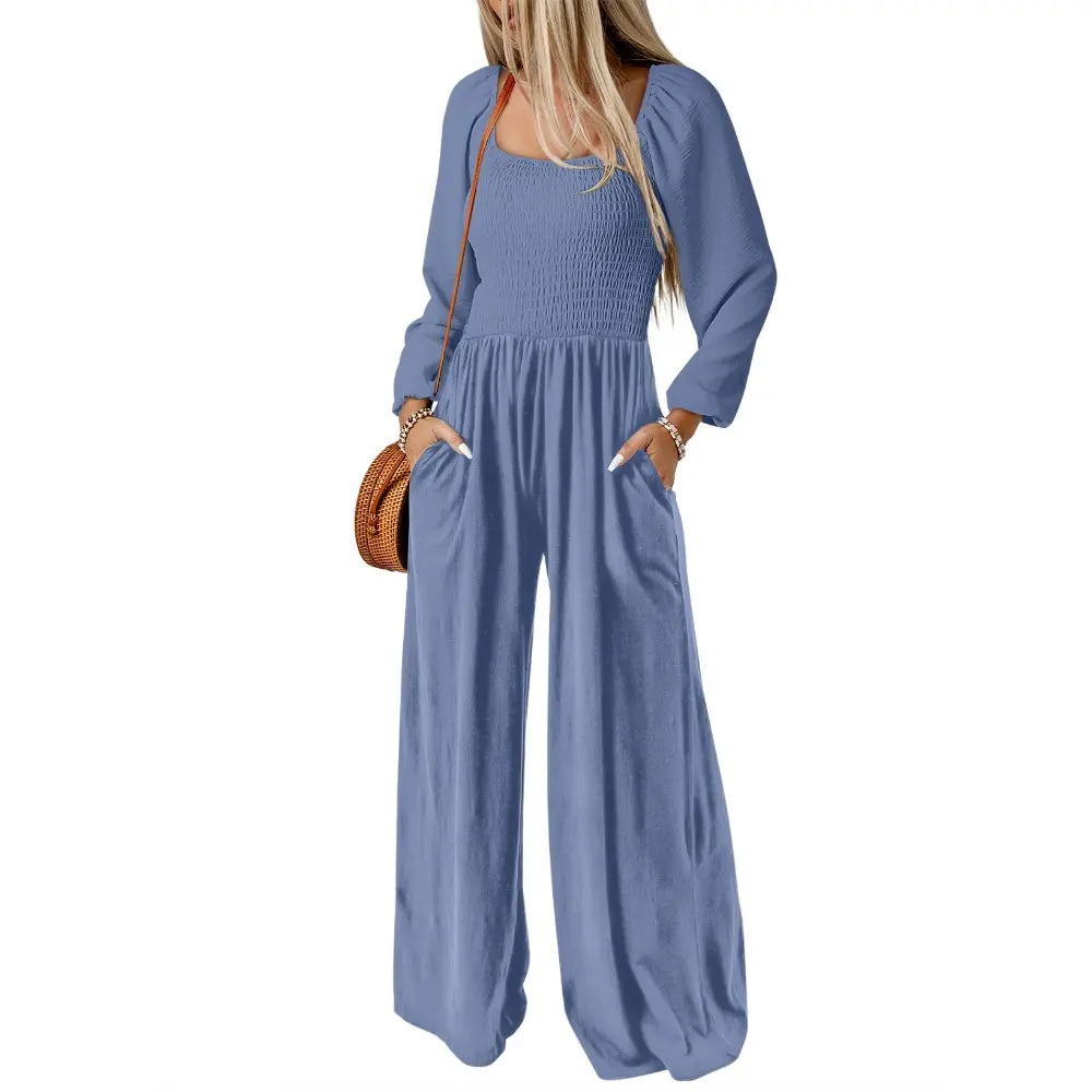 Dokotoo Women's Casual Loose Overalls Jumpsuits One Piece Long Sleeve Wide Leg Long Pant Rompers With Pockets