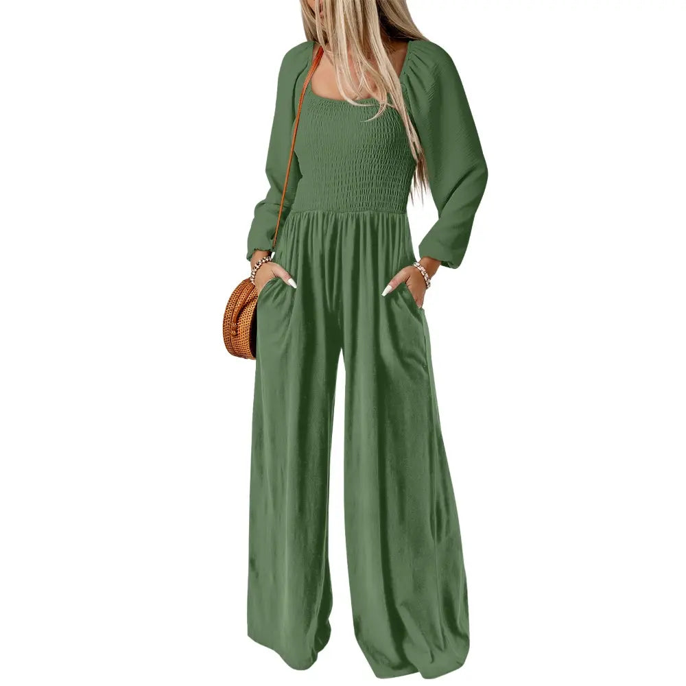 Dokotoo Women's Casual Loose Overalls Jumpsuits One Piece Long Sleeve Wide Leg Long Pant Rompers With Pockets