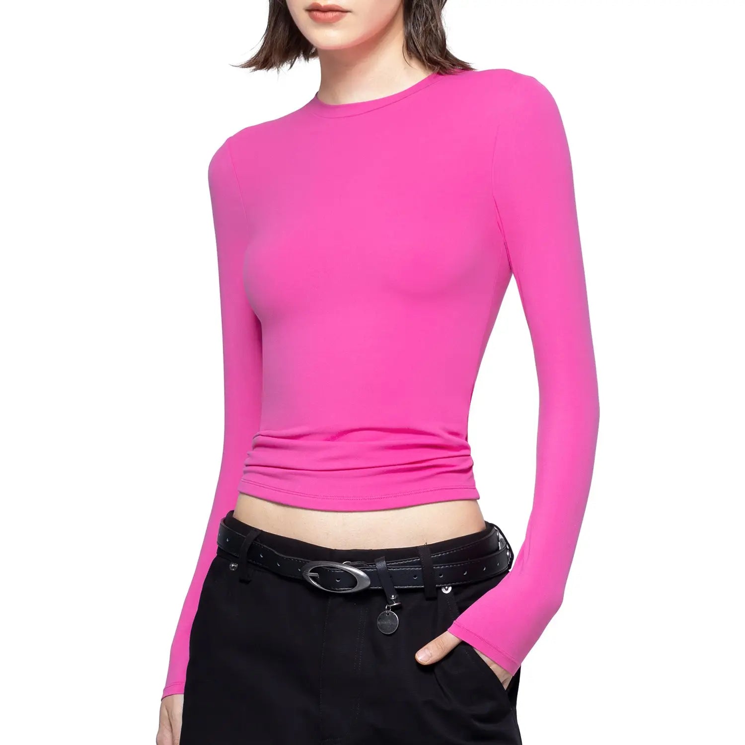 Long Sleeve Basic Tee Women's Crew Neck Slim Fit Tops Streetwear Minimalist Double Layer Compression Tee Casual Cloud Going outfits Office Outfits Women Elegant Classy tops Cute Fall outfits Summervibes summerwins