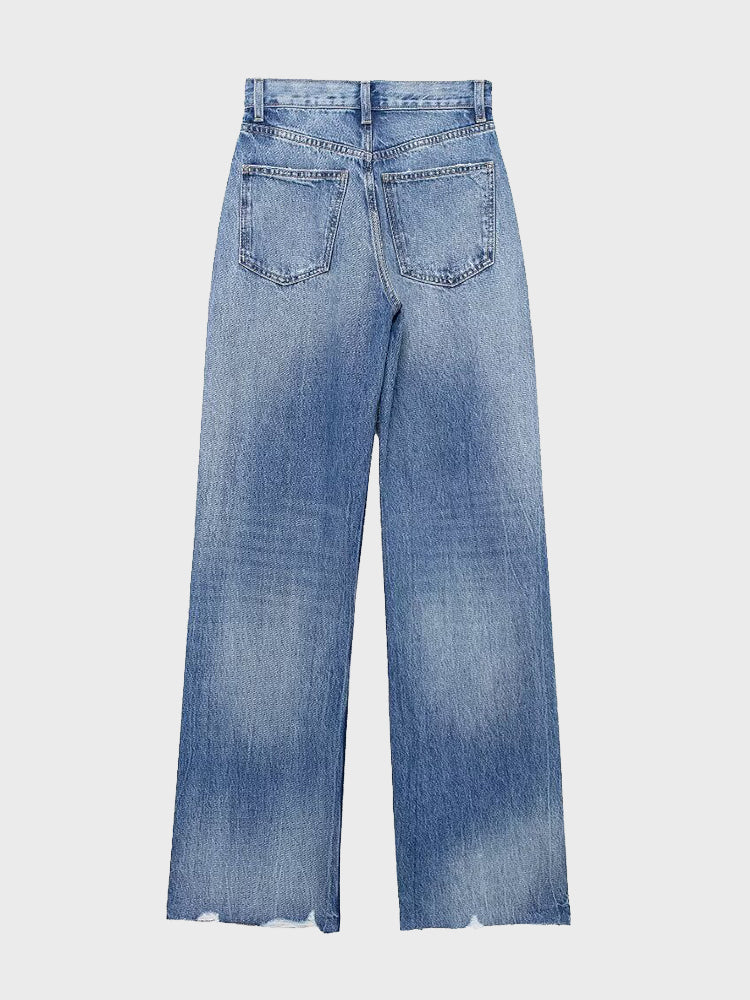 High-Waist Ripped Denim Trousers