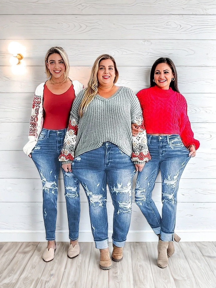 Tummy Control Distressed Cuffed Boyfriend Jeans