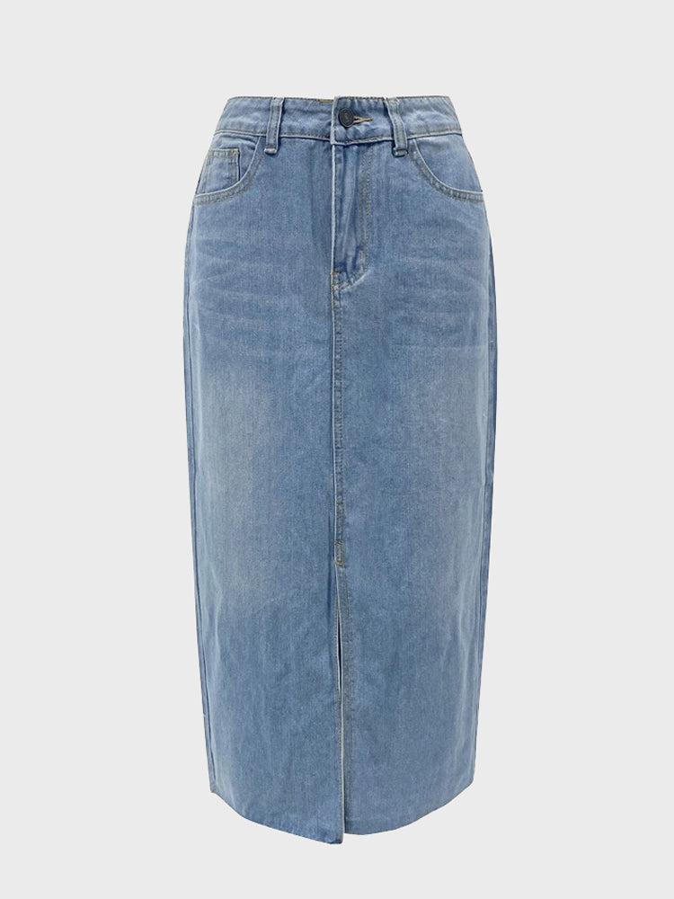 Cross-Border High Waist A-Line Denim Skirt