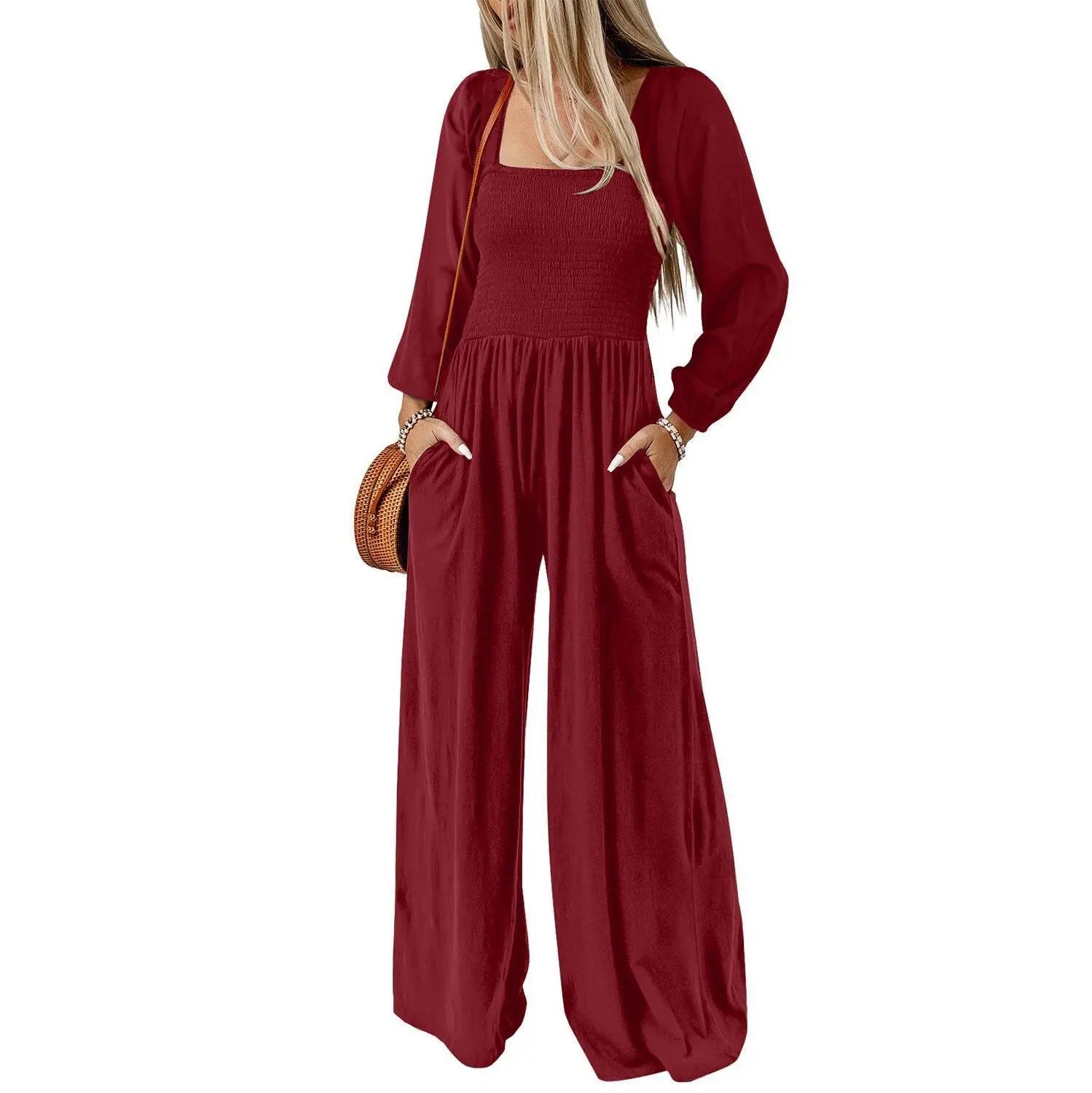 Dokotoo Women's Casual Loose Overalls Jumpsuits One Piece Long Sleeve Wide Leg Long Pant Rompers With Pockets