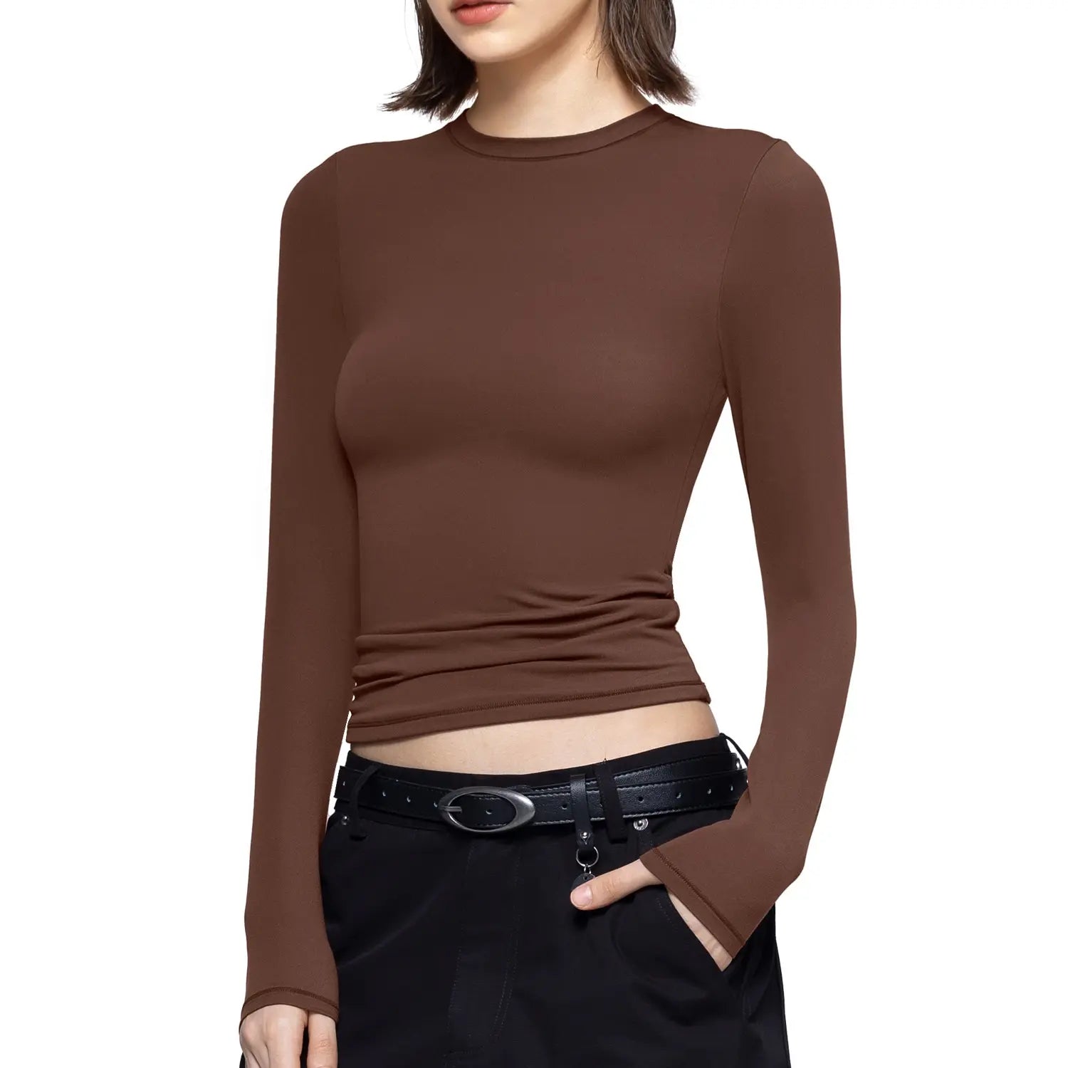 Long Sleeve Basic Tee Women's Crew Neck Slim Fit Tops Streetwear Minimalist Double Layer Compression Tee Casual Cloud Going outfits Office Outfits Women Elegant Classy tops Cute Fall outfits Summervibes summerwins