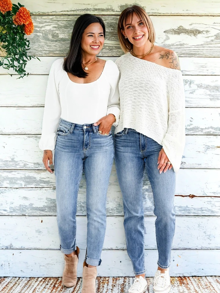 Tummy Control Cuffed Slim Fit Jeans
