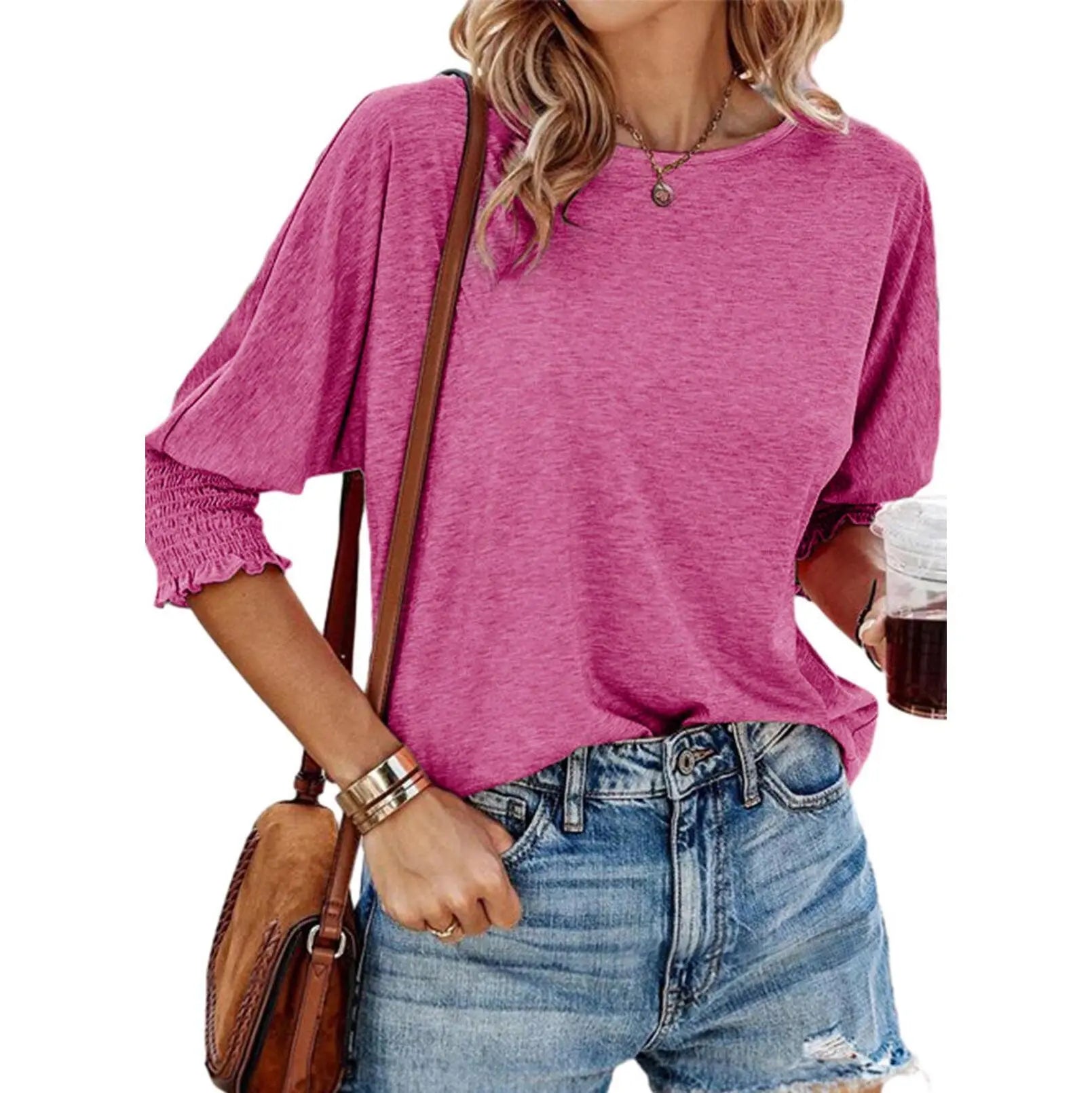 Women's 3/4 Sleeve T-Shirts Cute Crewneck Casual Blouses