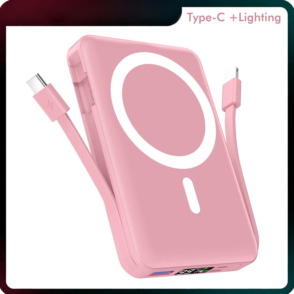 10000mAh Magnetic MagSafe Power Bank, Wireless Charger with LED Display, Dual USB-C & Lightning Cables, USB Output, Portable Mobile Device Accessories for iPhone 17/16/15/14/13/12 Series