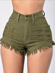 Elastic Denim Shorts