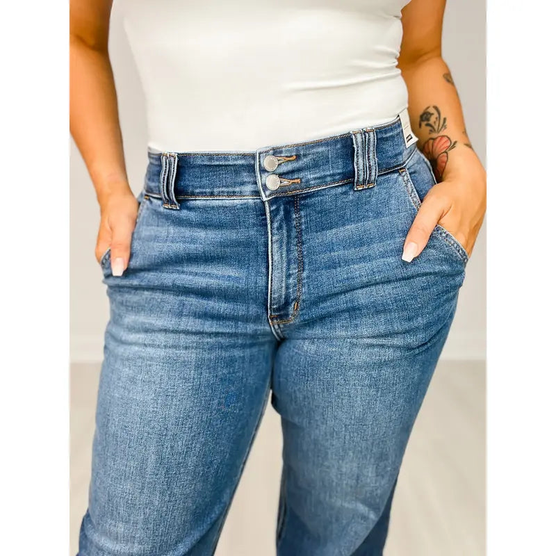 High Waist Double Button Wide Leg Jeans