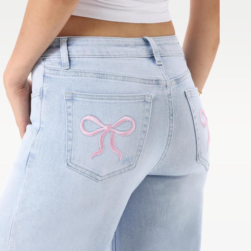 Mid-low Rise Baggy Stretchy Distressed Wide Leg Jeans