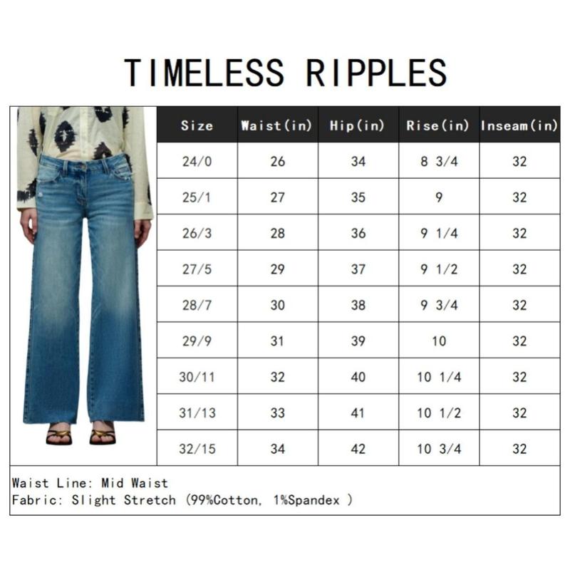 Mid-low Rise Baggy Stretchy Distressed Wide Leg Jeans
