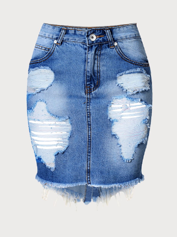 Ripped High Waist Denim Skirt