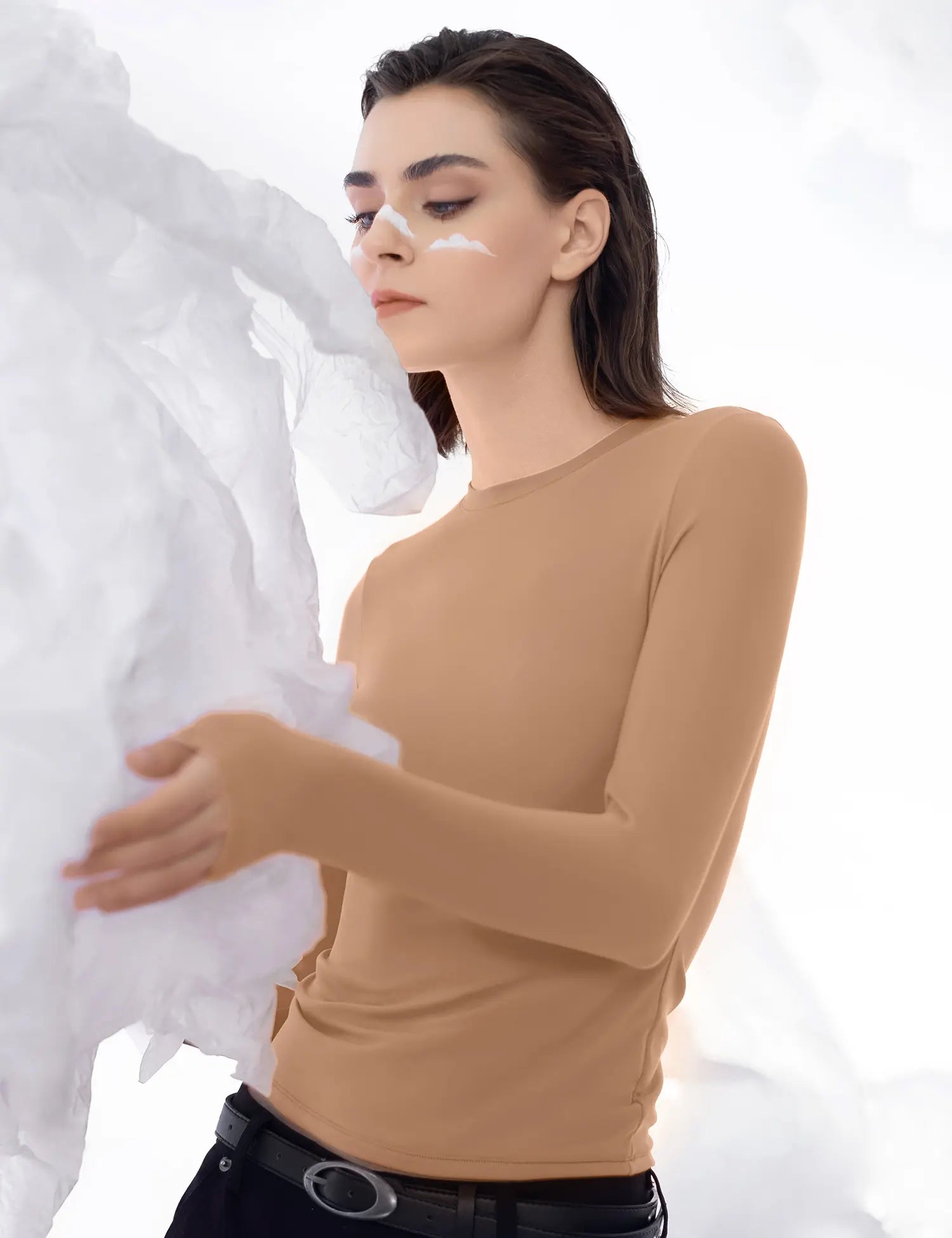 PUMIEY Long Sleeve Basic Tee Women's Crew Neck Slim Fit Tops Streetwear Minimalist Double Layer Compression Tee Casual Cloud Going outfits Office Outfits Women Elegant Classy tops Cute Fall outfits Summervibes summerwins