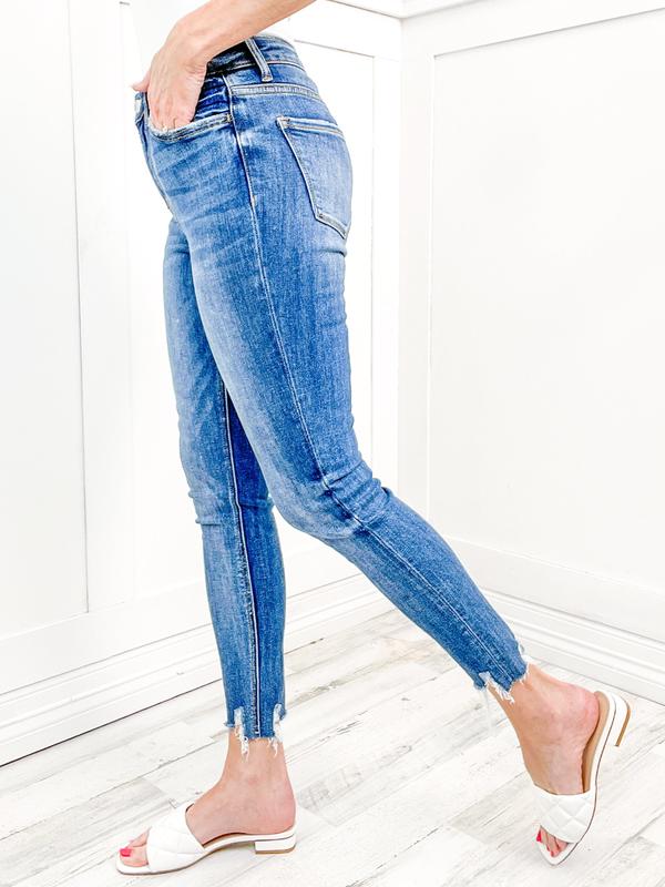 Hi-Rise Distressed Hem Ankle Skinny Jeans