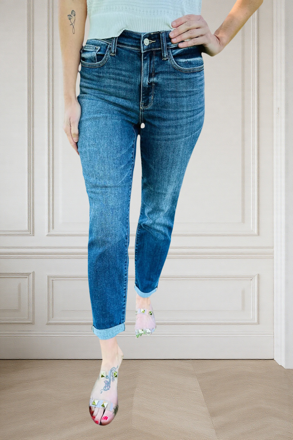 Tummy Control Cuffed Slim Fit Jeans
