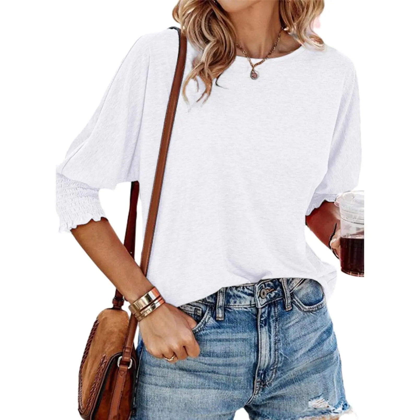 Women's 2026 Fashion Tops 3/4 Sleeve T-Shirts Cute Crewneck Basic Business Tees Blouses Casual Summer Wear Super Soft Breathable Fabric