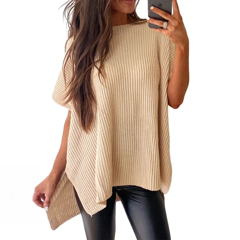 Shewin Women's Ribbed Knit Top Batwing Short Sleeve Crew Neck Oversized High Low Side Split Casual Blouse  DealsForYouDays