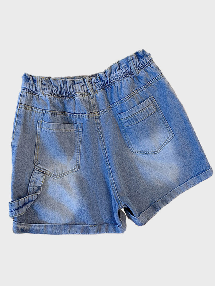 Plus Size Elastic Waist Wide Leg Denim Shorts