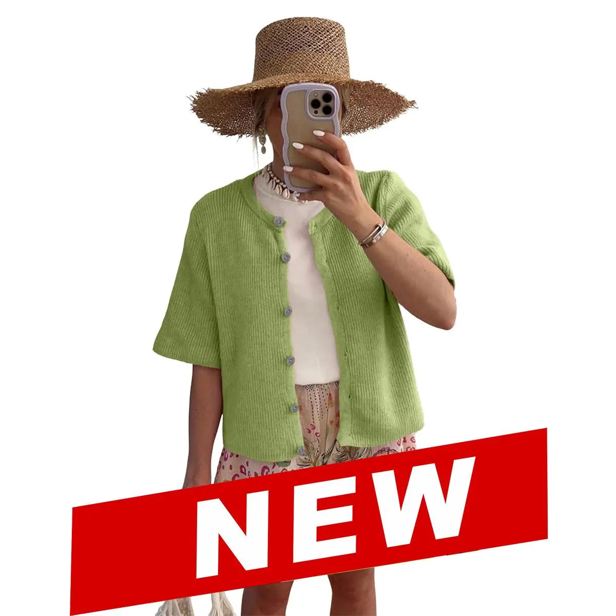 Women's Short Sleeve Cardigan Sweater - Crew Neck, Soft Ribbed Knitting Fabric, Button-Down, Fitted, Lightweight Breathable Clothes for Casual Office, Spring Summer Layering Cover Up (Women's Tops) #SpringStatements,summerwins