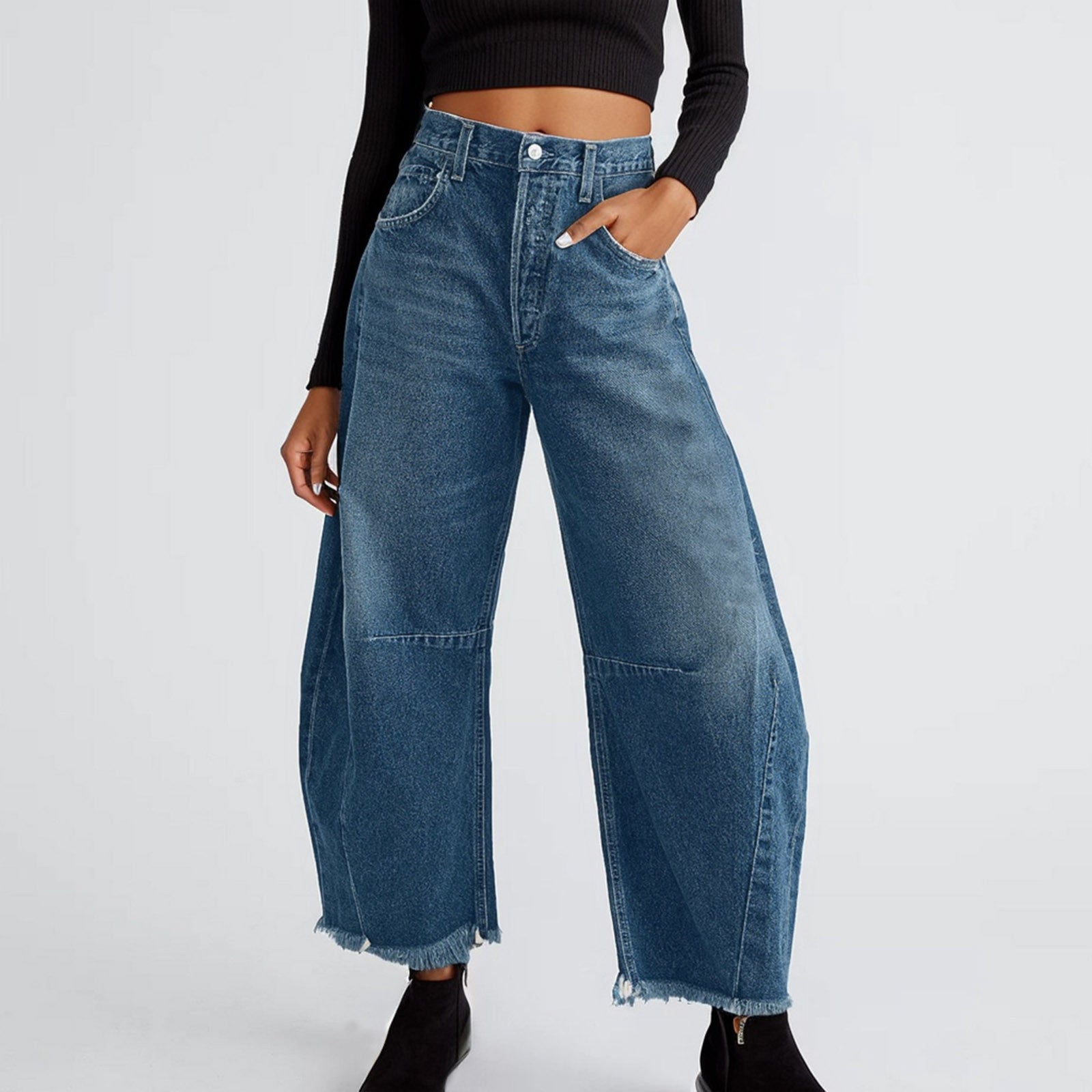 Cropped Jeans for Women y2k Aesthetic Solid Color Low Waist Baggy Denim Trousers 2000s Fashion Boyfriend Tapered Pants