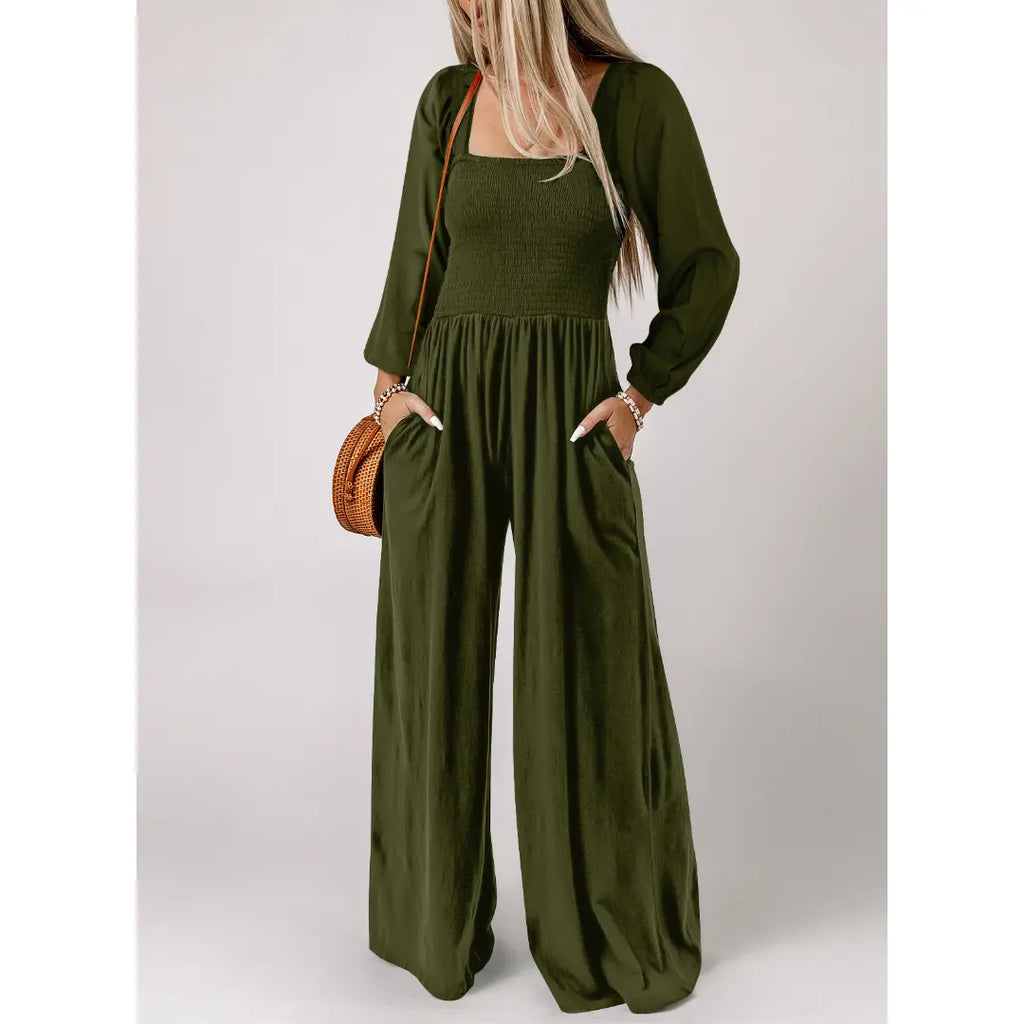 Dokotoo Women's Casual Loose Overalls Jumpsuits One Piece Long Sleeve Wide Leg Long Pant Rompers With Pockets