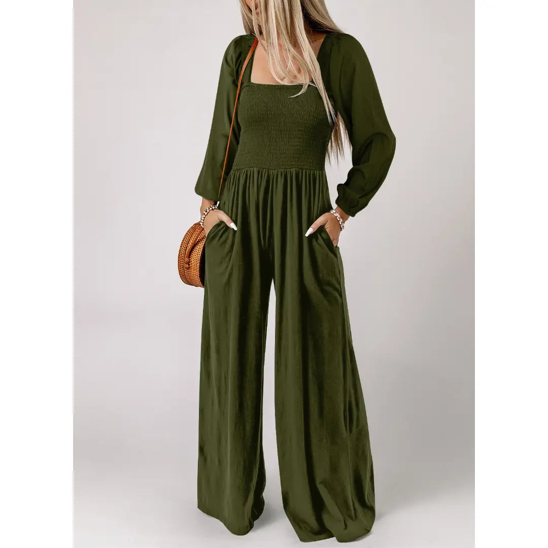 Dokotoo Women's Casual Loose Overalls Jumpsuits One Piece Long Sleeve Wide Leg Long Pant Rompers With Pockets