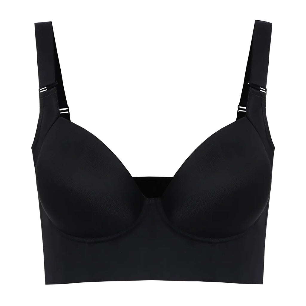 Rebleu Braless Deep V Bra with Wide Straps | Wireless Seamless Design for Supportive U-Back Comfort & Sexy Shape