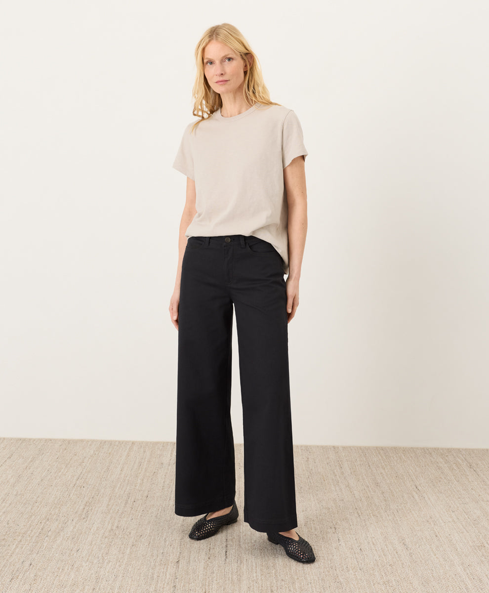 Stretch Twill Wide Leg Pant - Black