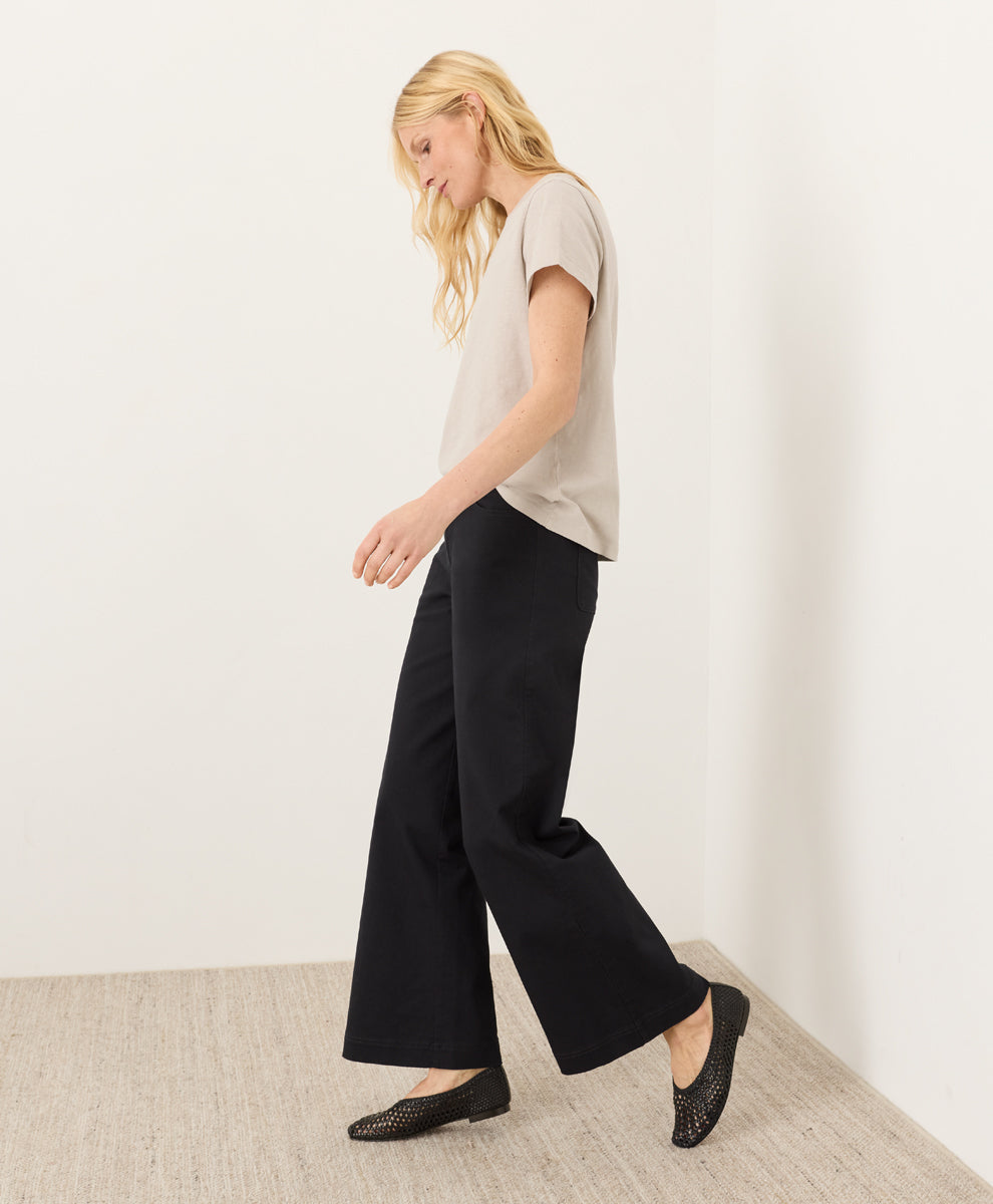 Stretch Twill Wide Leg Pant - Black
