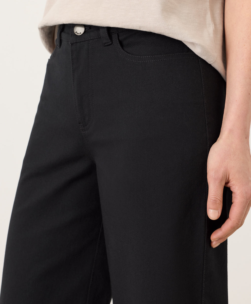 Stretch Twill Wide Leg Pant - Black